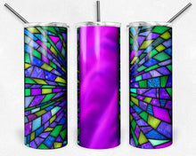 Load image into Gallery viewer, Teal Blue Purple with Pink Stripe Blank Stained Glass