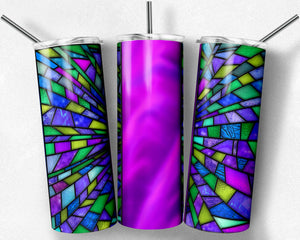 Teal Blue Purple with Pink Stripe Blank Stained Glass