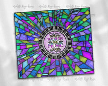 Load image into Gallery viewer, Purple and Teal Piano Keys Stained Glass, Where Words Fail, Music Speaks