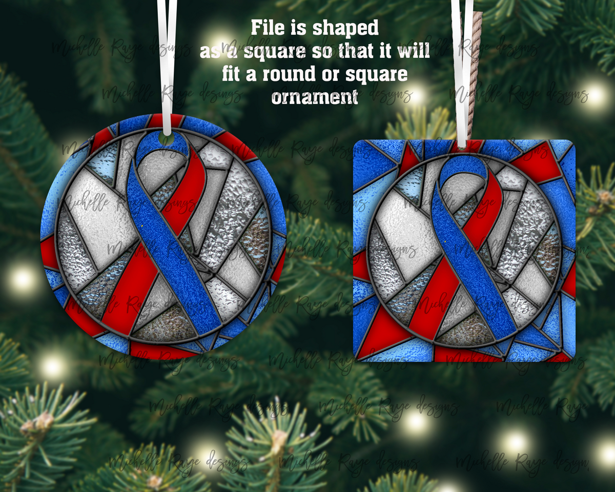 Blue and Red Awareness Ribbon Stained Glass Christmas Ornament, Congen ...