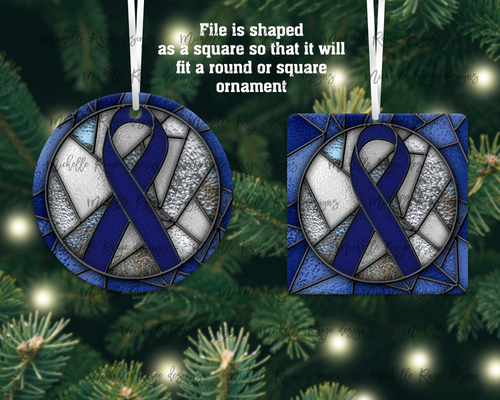 Navy Blue Awareness Ribbon Stained Glass Christmas Ornament, Colon Cancer, Rectal Cancer