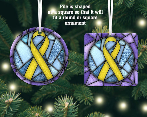 Marigold Blue and Purple Awareness Ribbon Stained Glass Christmas Ornament, Bladder Cancer