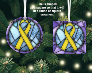 Marigold Blue and Purple Awareness Ribbon Stained Glass Christmas Ornament, Bladder Cancer