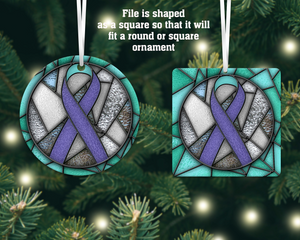 Teal and Purple Awareness Ribbon Stained Glass Christmas Ornament, Suicide Awareness