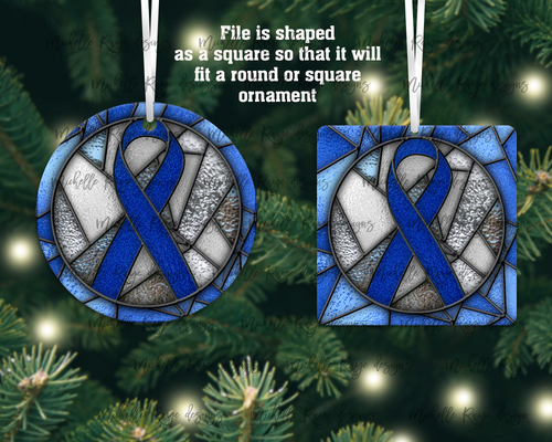 Royal Blue Awareness Ribbon Stained Glass Christmas Ornament, ME, CFS