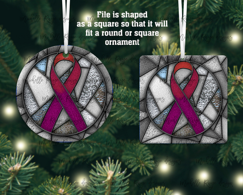 Orange Hot Pink Awareness Ribbon Stained Glass Christmas Ornament, Inflammatory Breast Cancer