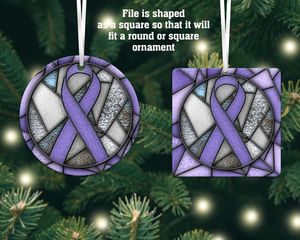Lavender Awareness Ribbon Stained Glass Christmas Ornament, Cancer, Epilepsy