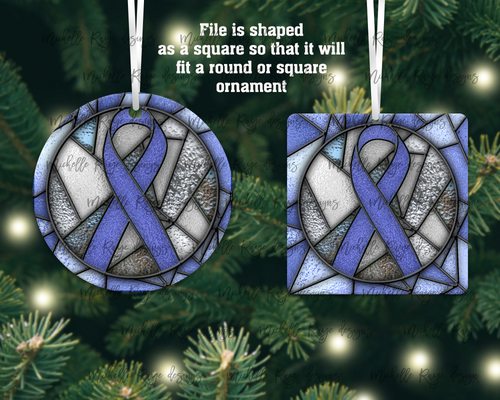Periwinkle Awareness Ribbon Stained Glass Christmas Ornament, Stomach Cancer, Gastric Cancer
