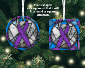 Blue and Purple Awareness Ribbon Stained Glass Christmas Ornament, Rheumatoid Arthritis