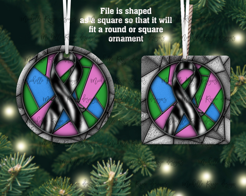 Zebra Print Awareness Ribbon Stained Glass Christmas Ornament, Ehlers-Danlos Syndrome, Rare Diseases