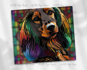 Long Haired Dachshund Dog Stained Glass