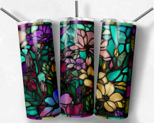 Load image into Gallery viewer, Rainbow Wildflowers on Teal Stained Glass