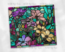Load image into Gallery viewer, Rainbow Wildflowers on Teal Stained Glass
