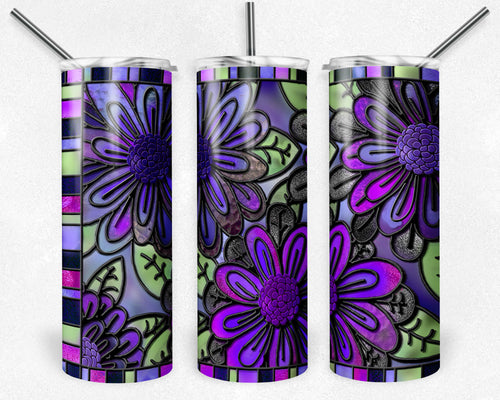 Moms Purple and Hot Pink Flowers Stained Glass