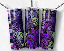 Load image into Gallery viewer, Moms Purple and Hot Pink Flowers Stained Glass