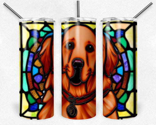 Red Golden Retriever Dog Stained Glass