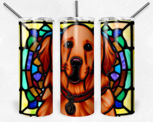 Red Golden Retriever Dog Stained Glass