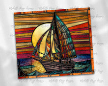 Load image into Gallery viewer, Sailboat with Bright Sunset Scene Stained Glass