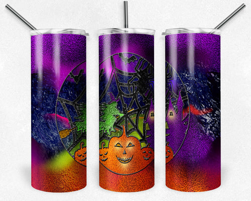 Halloween Witch and Pumpkin Stained Glass