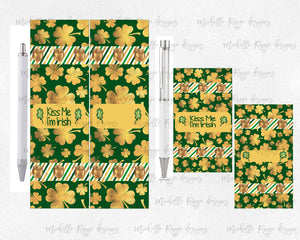 St Patrick's Day Pen Wraps with Kiss Me I'm Irish and Blank Option in Two Sizes