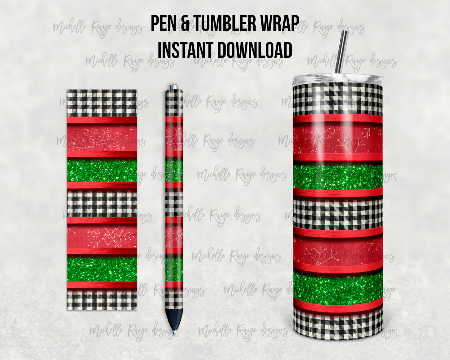 Christmas Striped with Farmhouse Buffalo Plaid and Glitter