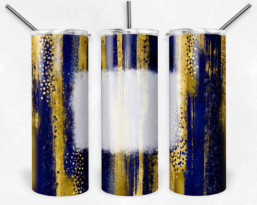 Blue and Yellow Gold Brush Strokes with Bleach Spot