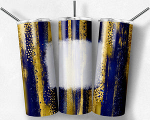 Blue and Yellow Gold Brush Strokes with Bleach Spot