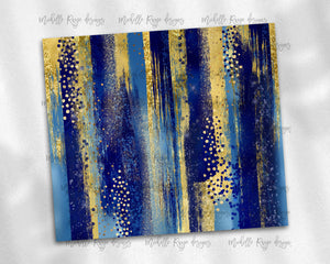 Blue Light Blue and Gold Brush Strokes