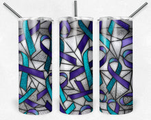 Load image into Gallery viewer, Purple and Teal Suicide Awareness Ribbon Stained Glass