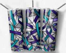 Load image into Gallery viewer, Purple and Teal Suicide Awareness Ribbon Stained Glass