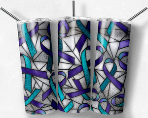 Purple and Teal Suicide Awareness Ribbon Stained Glass