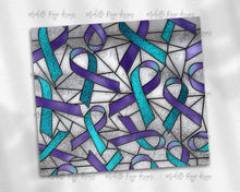 Load image into Gallery viewer, Purple and Teal Suicide Awareness Ribbon Stained Glass