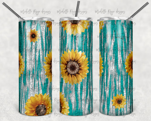 Teal Sunflower Crackle