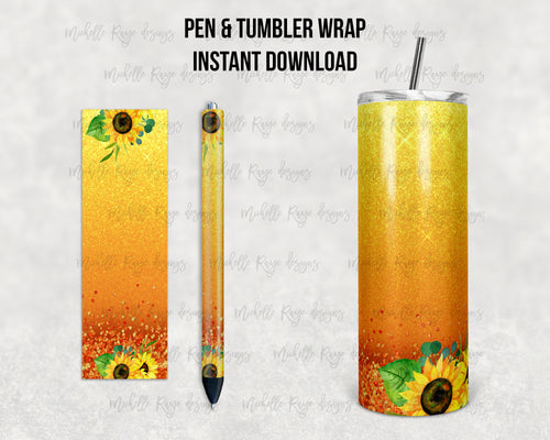 Sunflowers on Orange and Yellow Glitter Ombre Combo