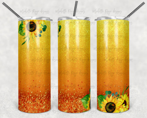 Sunflowers on Orange and Yellow Ombre Glitter