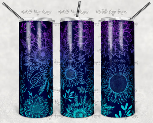Purple and Teal Sunflower Outlines
