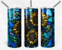 Load image into Gallery viewer, Blue and Green Sunflowers Stained Glass