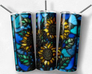 Blue and Green Sunflowers Stained Glass