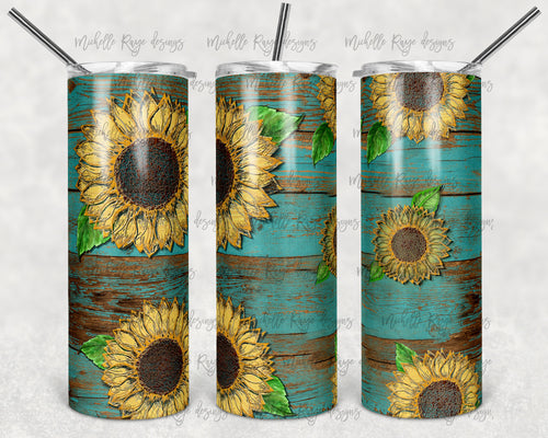 Boho Chic Rustic Teal Wood and Sunflowers