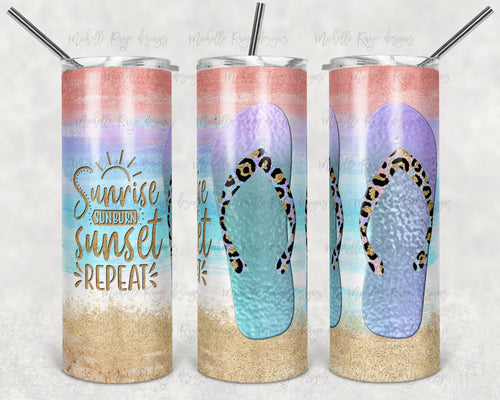 Pastel Beach with Blue Flip Flops, Sunrise, Sunburn, Sunset, Repeat