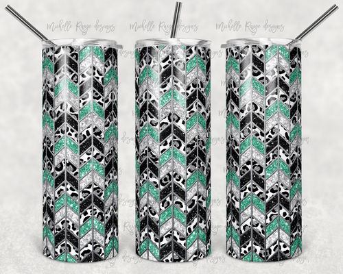 Seafoam, Silver, and Black Glitter with Leopard Print Herringbone