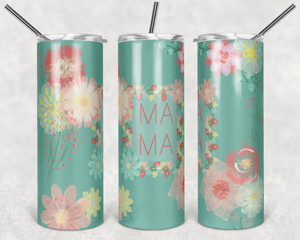 Teal Coral Yellow Watercolor Flowers Mama