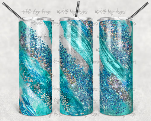 Teal Blue Silver Glitter Milky Way