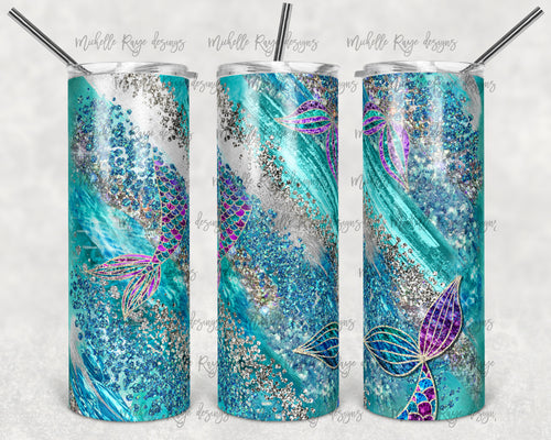 Teal Blue Silver Glitter Mermaid Tail Milky Way