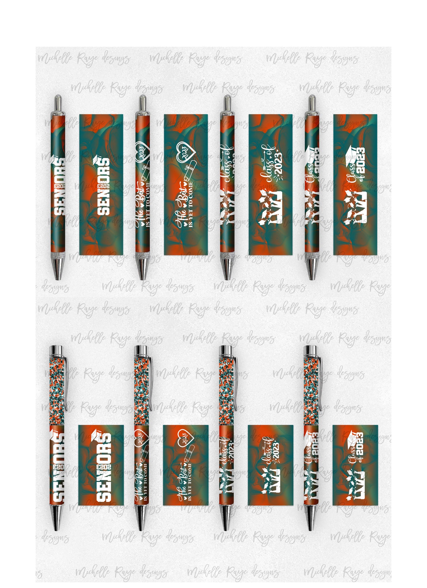 2023 Graduation Teal and Orange Pen Wraps Set 4