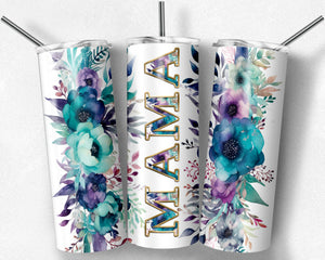 Teal and Purple Watercolor Flower Borders MAMA Design