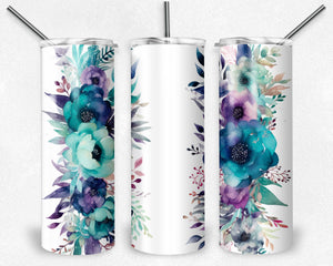 Teal and Purple Watercolor Floral with Blank Space Design