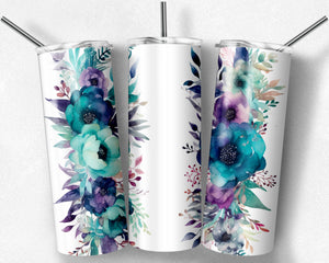 Teal and Purple Watercolor Floral with Blank Space Design