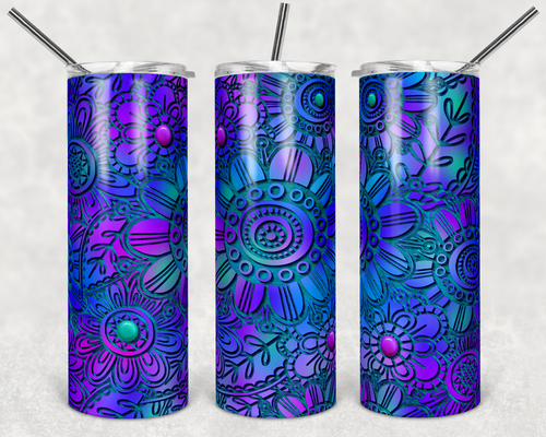 Teal and Purple Floral Wood