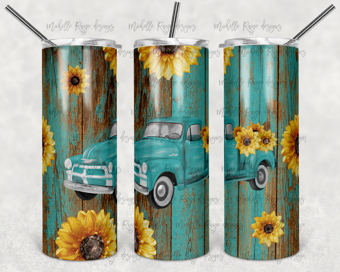 Teal Truck with Sunflower